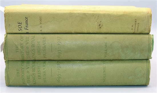 MURRAY, The History of the VIII Kings Royal Irish Hussars, 2 vols, l/e no. 142/250, d.w.s & FOOT, SOE in France, plates missing